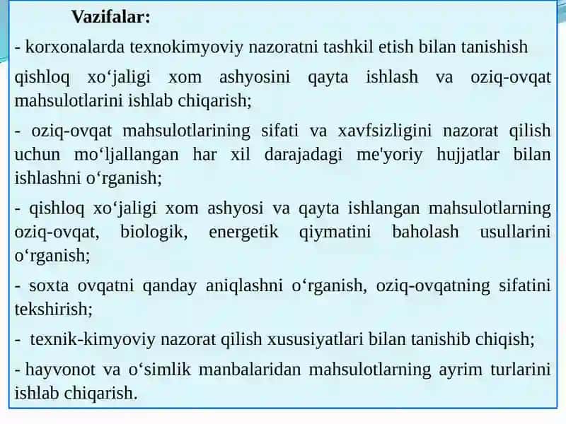CHORVACHILIK MAHSULOTLARINI QAYTAISHLASH TEXNOLOGIYASI TA'LIM YO'NALISHI 4