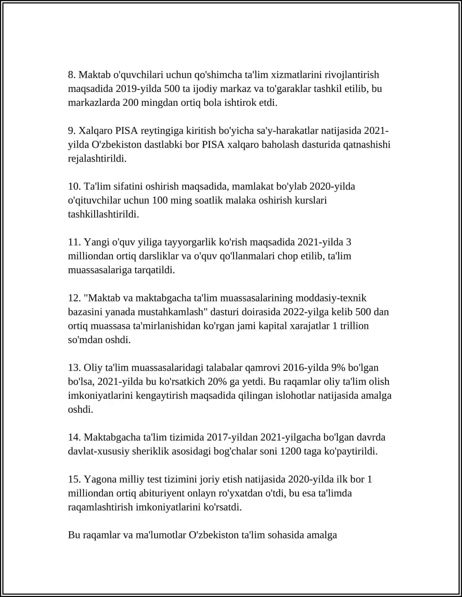 SHAVKAT MIRZIYOYEVNING O'ZBEKISTONDAGI ISLOHOTLARI 4