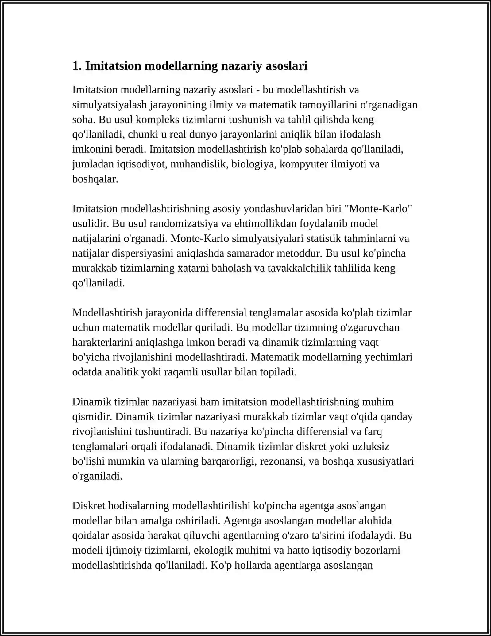 IMITATSION MODELLARNI QURISH VA IMITATSION EKSPERIMENTLARNI TASHKILLASHTIRISH METODOLOGIYASI 4