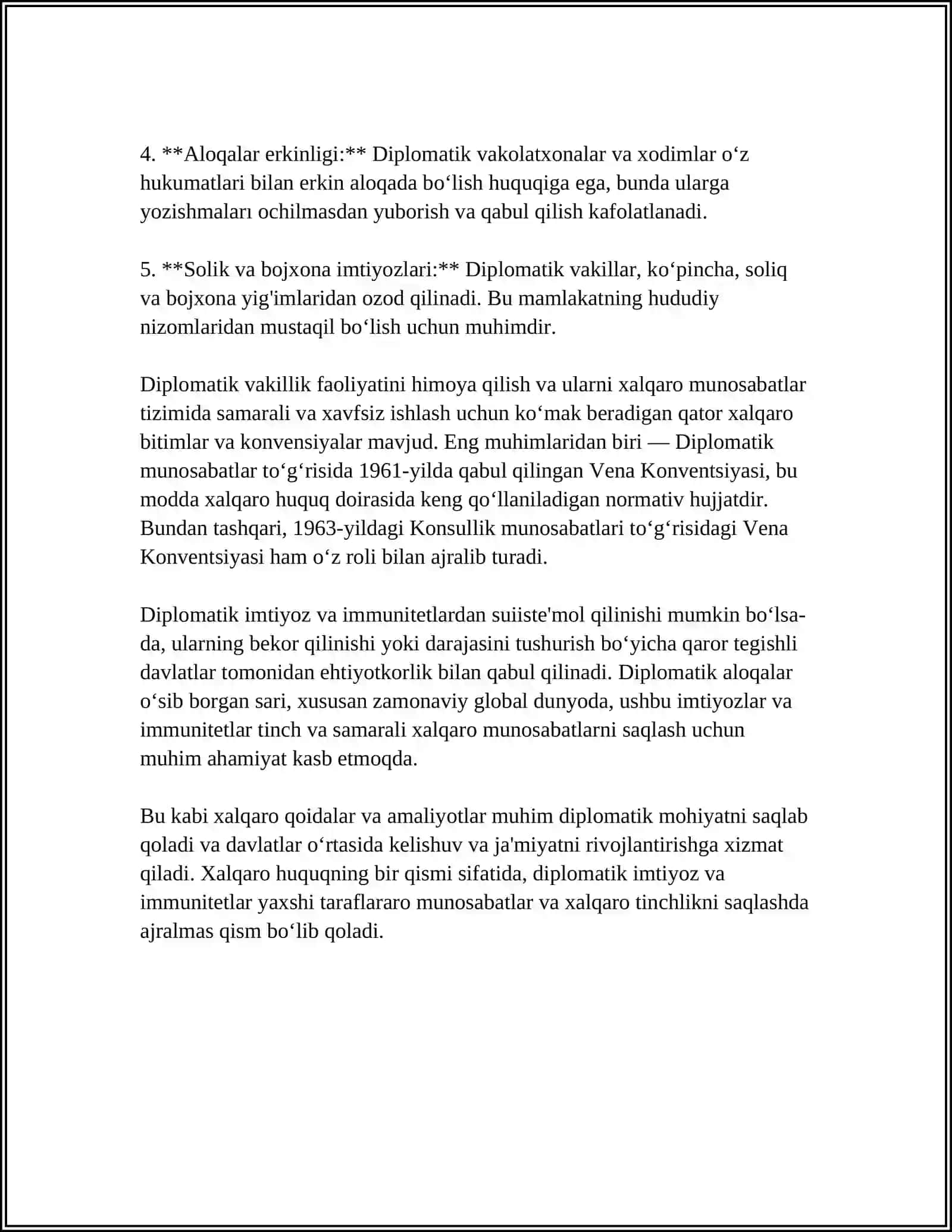 DIPLOMATIK VAKILLARNING IMTIYOZLARI VA IMMUNITETLARINING YURIDIK TABIATI 4