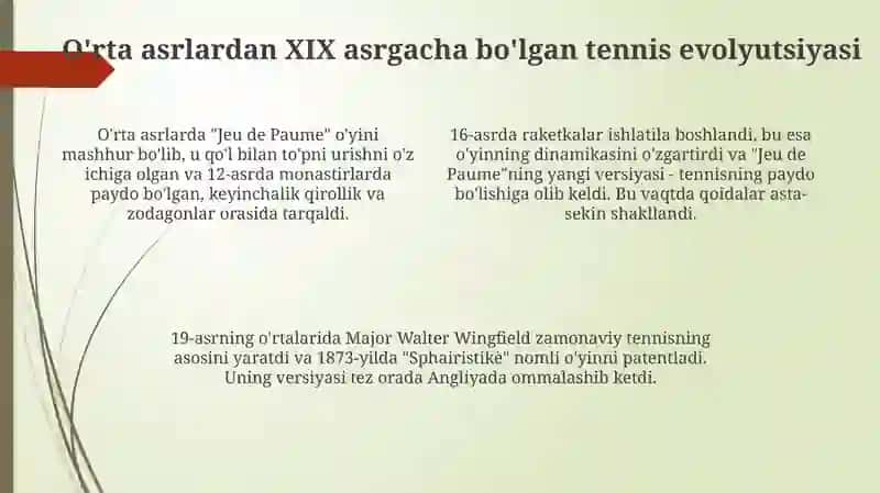 Tennis sport turi tarixi va rivojlanish bosqichlari 4