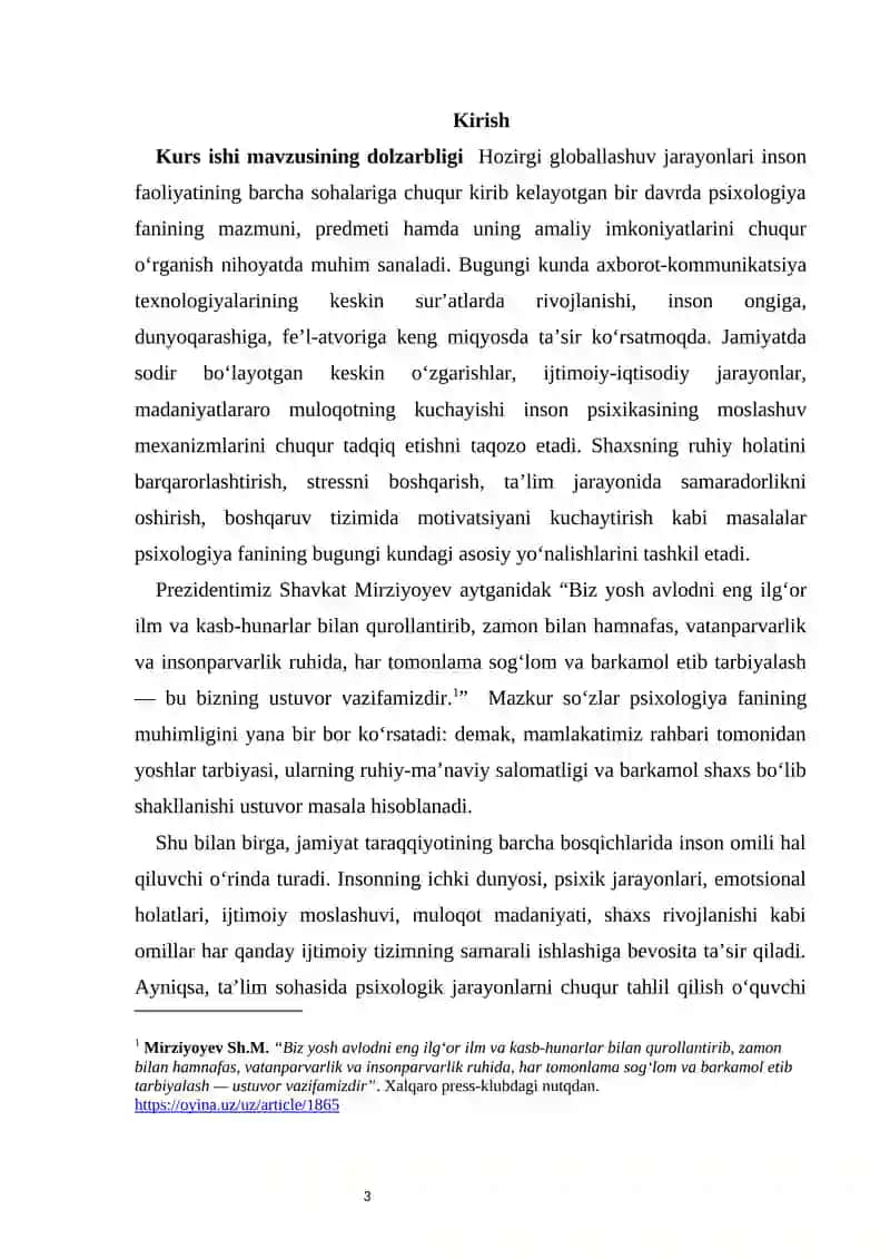 Psixologiya fani predmeti vazifalari, ob'ekti va ahamiyati    kurs ishi                         Psixologiya fani predmeti vazifalari, ob'ekti va ahamiyati 4