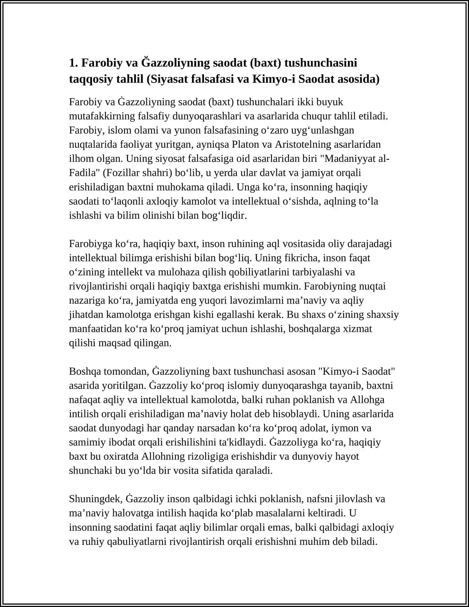 ABU NASIR FAROBIY VA ĞAZZOLIYNING FALSAFA ILMIGA OID QARASHLARINI QIYOSIY TAHLIL ETISH 4