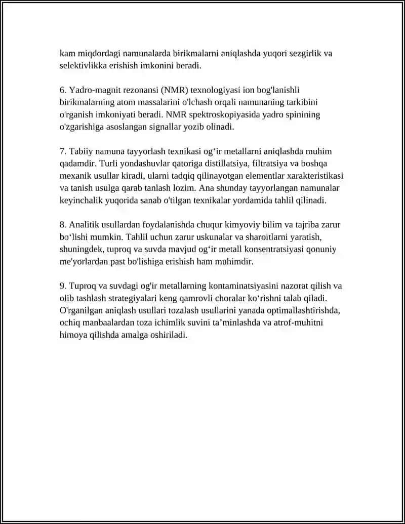 TUPROQ VA SUVNING IFLOSLANISHIDA ION BOG'LANISHLI BIRIKMALARNI ANIQLAB, ULARDAN TOZALASH USULLARINI ISHLAB CHIQARISH 4