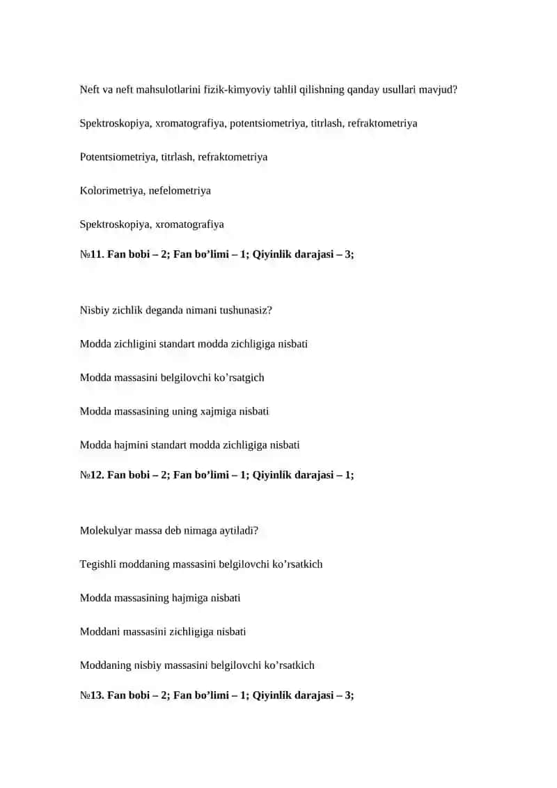 Neft-GAZ kimyosi va fizikasi test savollari 4