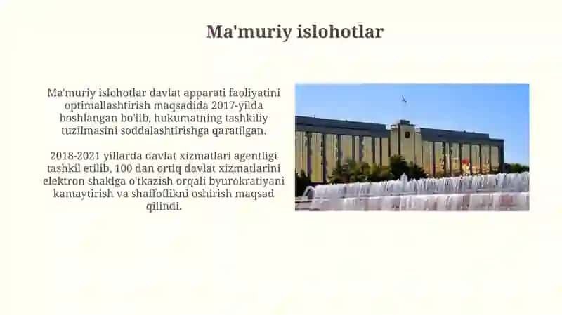 Musstaqilik yilarida davlat bishqaruvi tizimida amalga oshiriladigan islohatlar 4