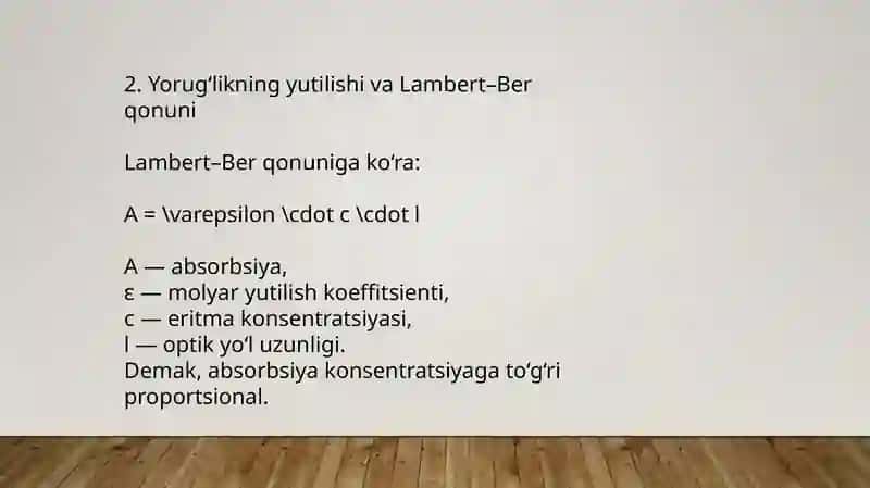Spektrofotometriya asoslari va uning tibbiy-biologik tahlillarda foydalanish 4