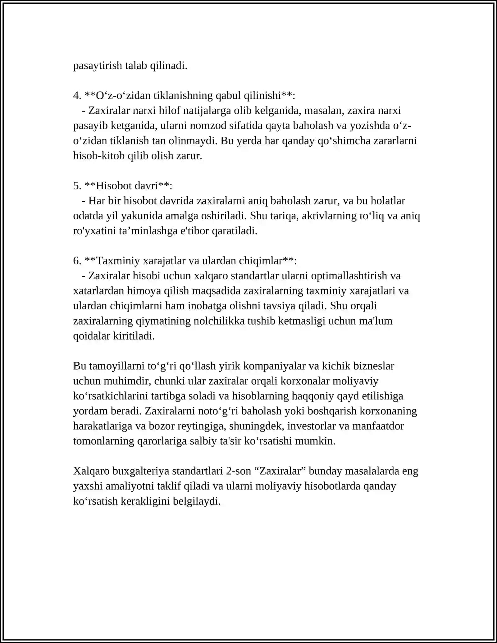 BUXGALTERIYA HISOBINING XALQARO STANDARTLARI 2- SON "ZAXIRALAR" 4
