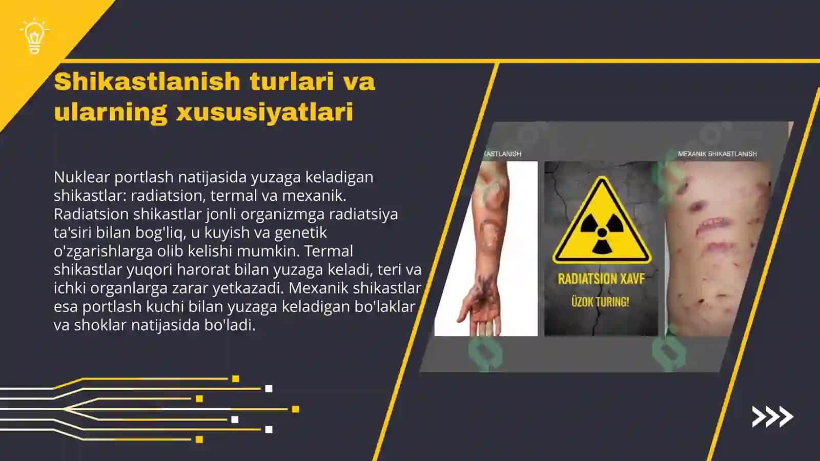 Yadro quroli portlashi natijasida hosil bolgan shikastlanish o'choglartning tibbiy - taktik tavsifi 4