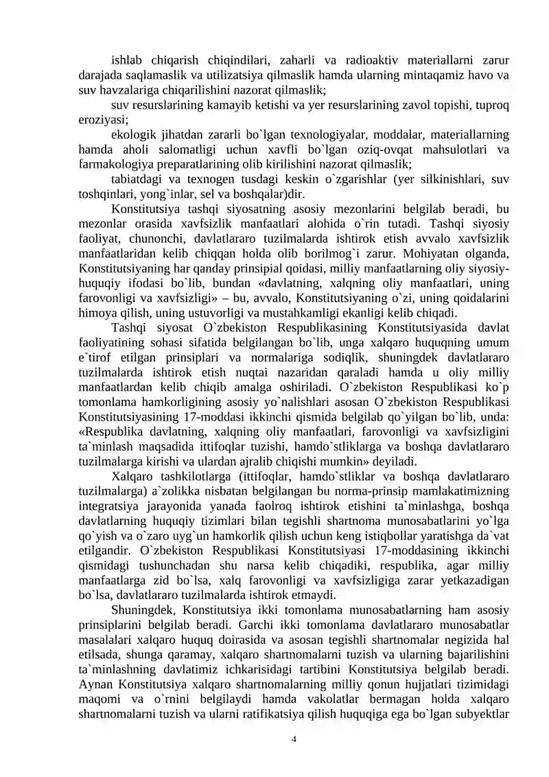 O`zbekiston Respublikasi xavfsizligi va mudofaasini ta`minlashning konstitutsiyaviy asoslari 4