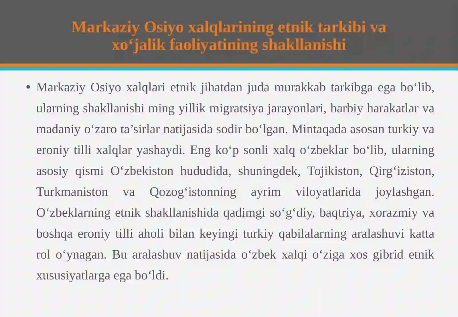 Markaziy Osiyo xalqlari hoʻjaligi va madaniyati 4