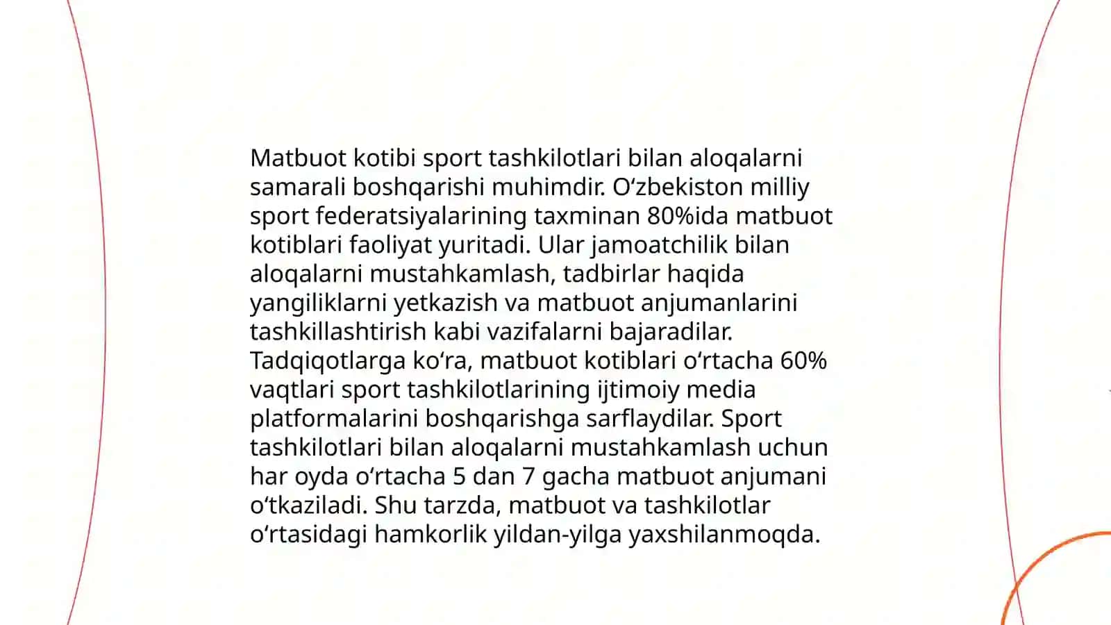 Oʻzbekiston Respublikasi Sport vazirligi matbuot kotibi vazifalari 4