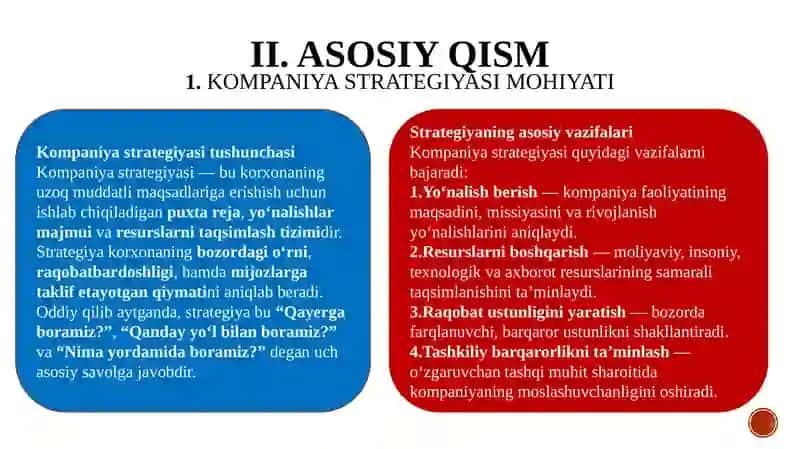 Kompaniya strategiyasini belgilovchi omillar va ularning taxlili 4