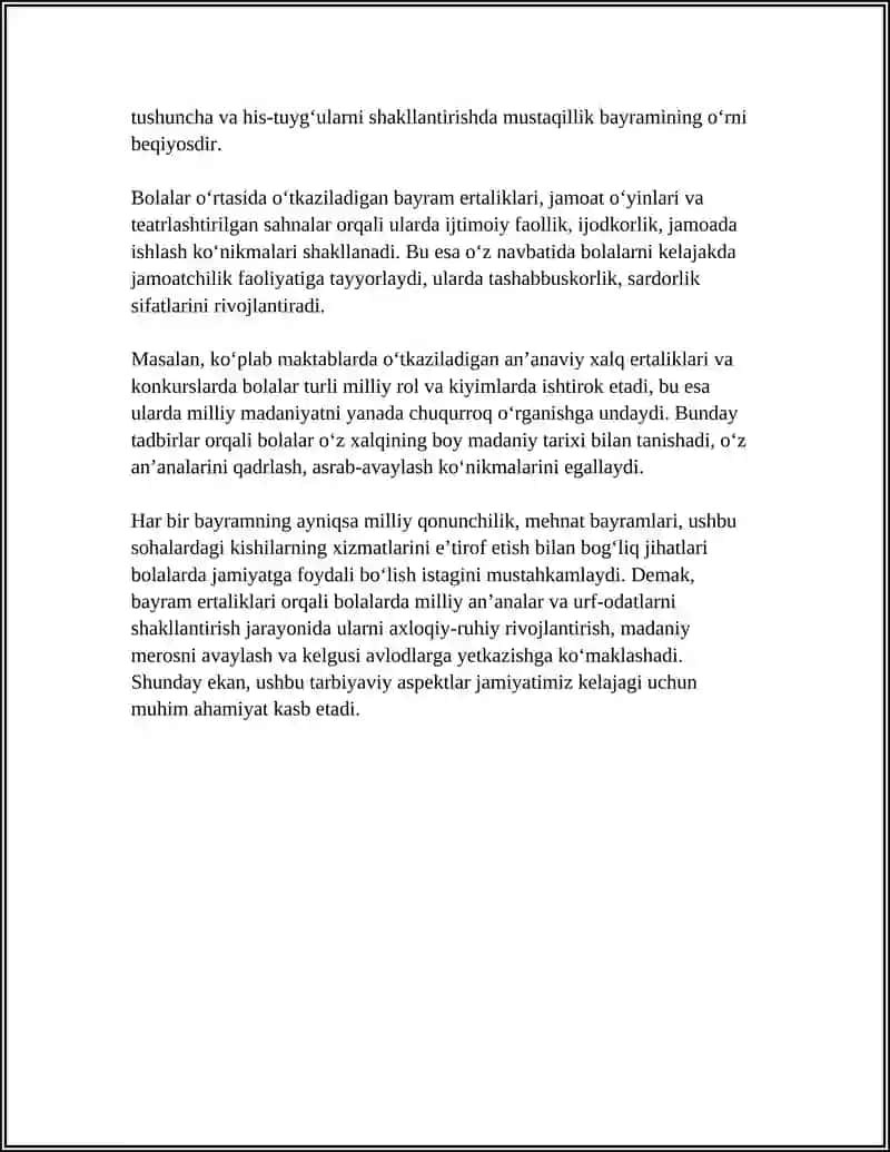 BAYRAM ERTALIKLARINING TARBIYAVIY AHAMIYATI HAQIDA TAHLILIY ESSE YOZISH 4