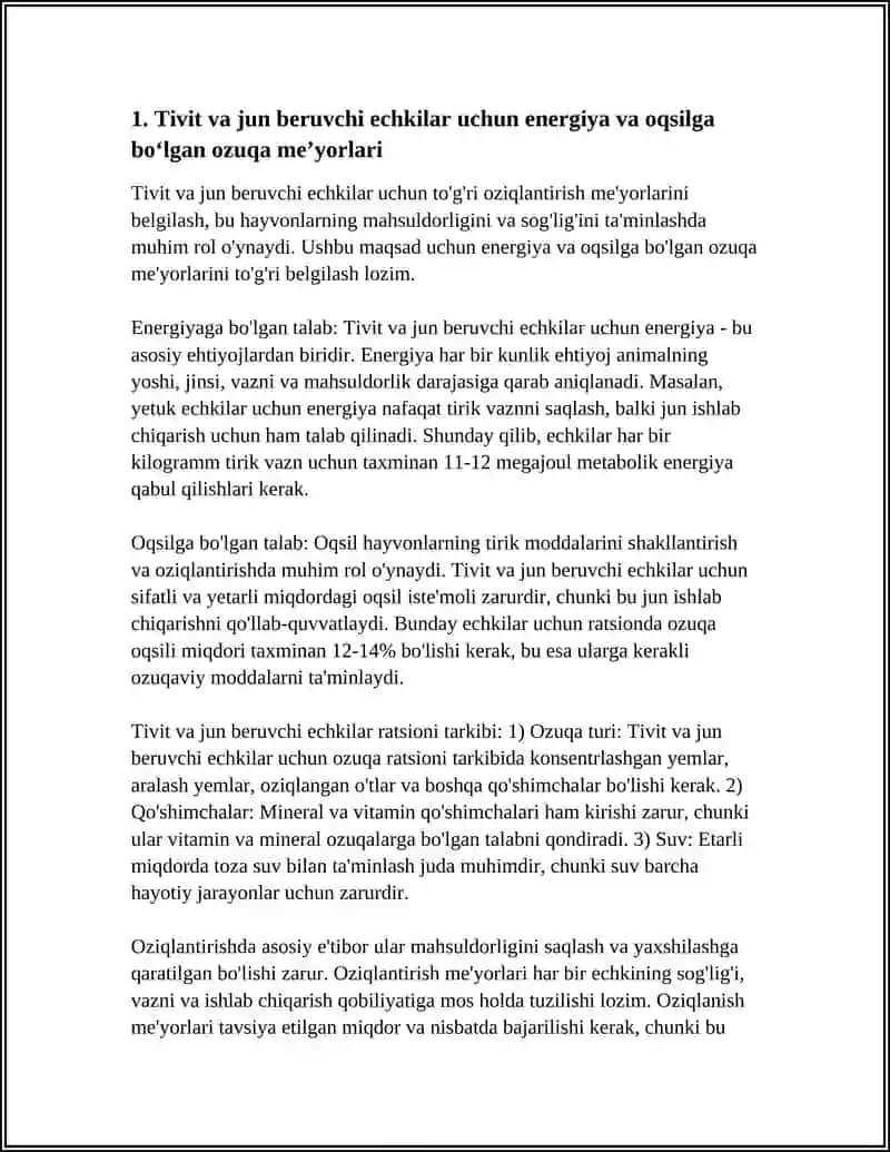 TIVIT VA JUN BERUVCHI ECHKILAR UCHUN OZIQLANTIRISH MEʼYORLARI VA RATSIONLARI 4