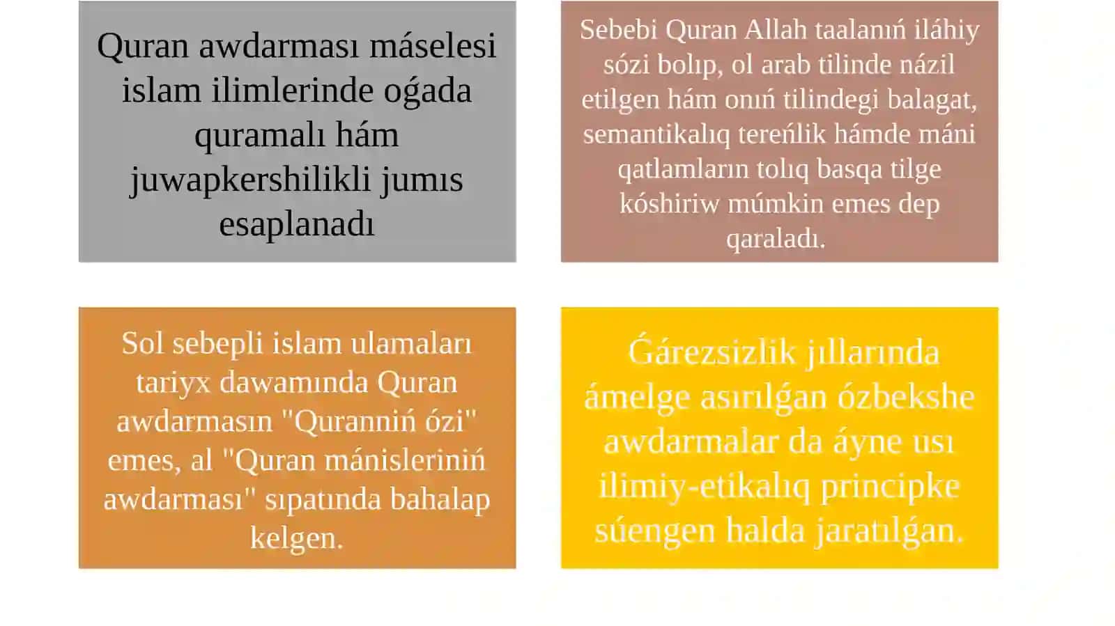 Ǵárezsizlik jıllarında Qurannıń ózbek tiline awdarılıwıhám táfsirleri 4