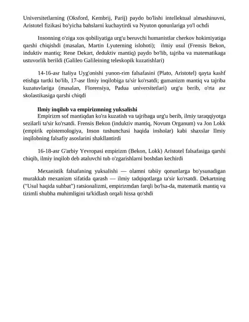 Ğarb falsafasining ustuvor yoʻnalishlari va ularning fan taraqqiyotiga taʼsiri Рахимжонова 4