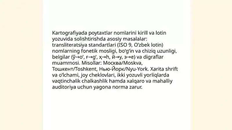 Toponimlar va ularning oʻzbek - kirill va oʻzbek - lotin yozuvidagi qiyosi 4