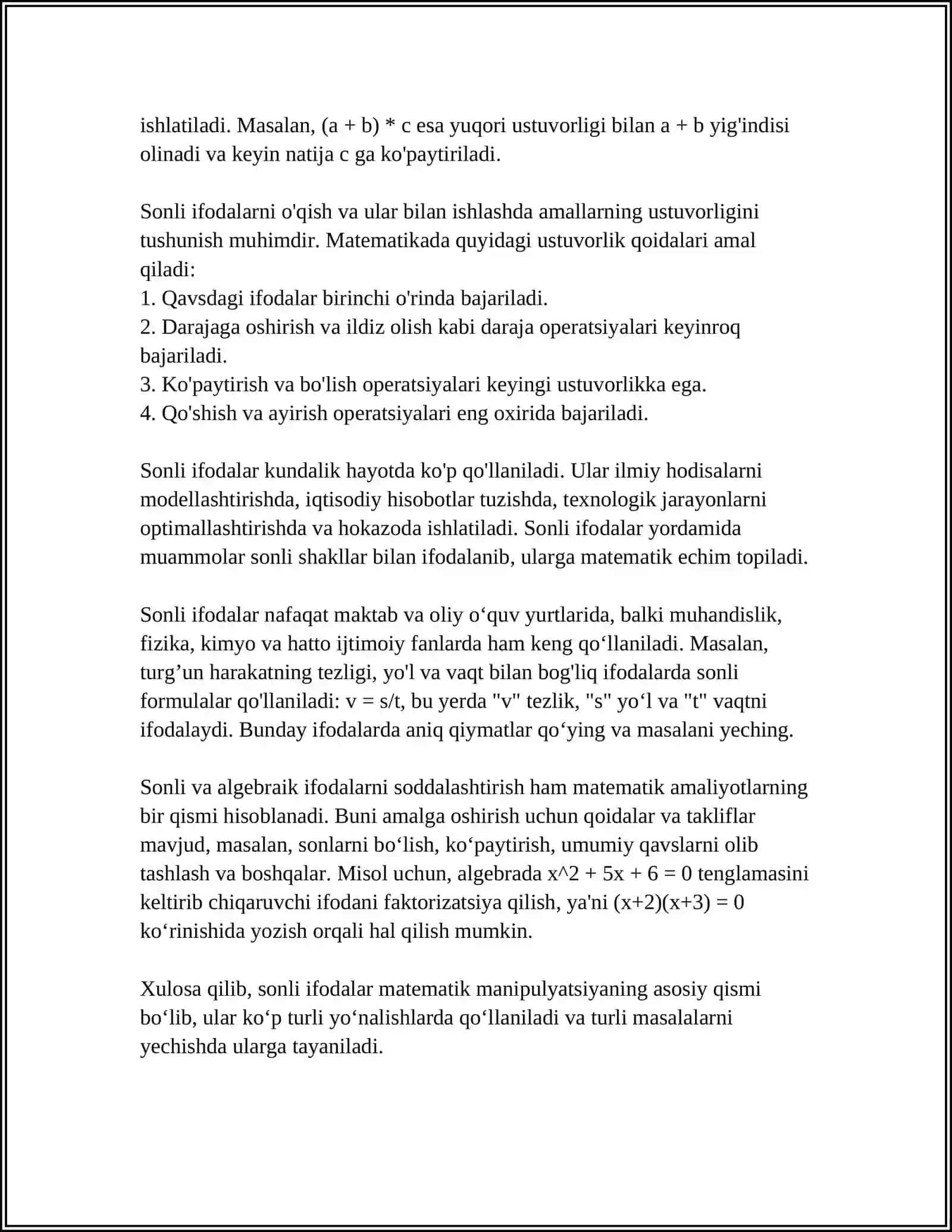 SONLI VA HARFIY IFODALAR 4