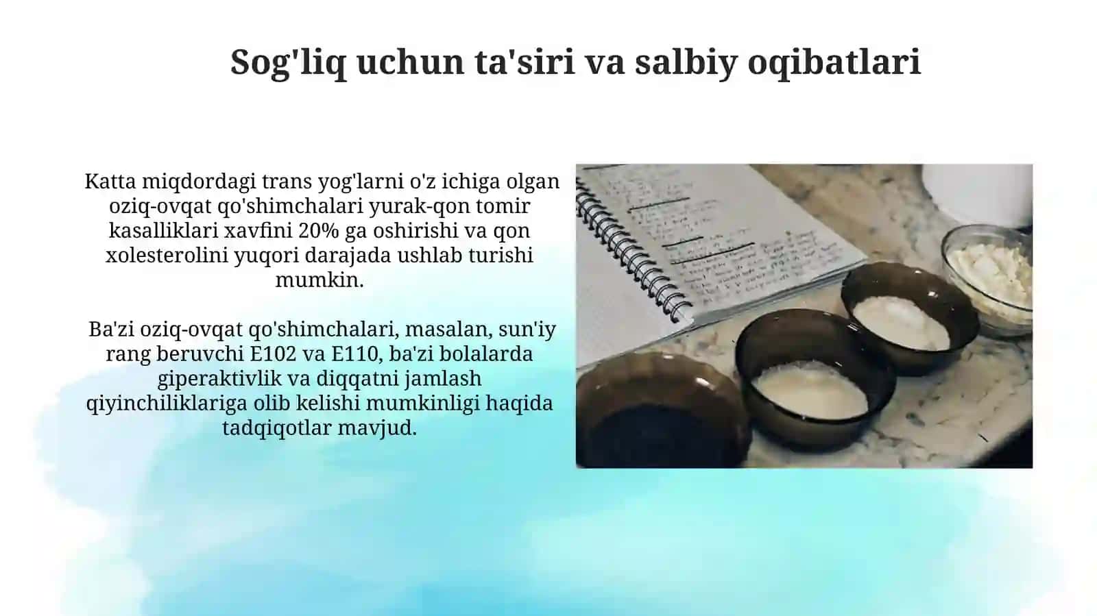 Oziq ovqat mahsolotlarin ishlab chiqarishda foydalanoytgan oziqa qushimchasi 4