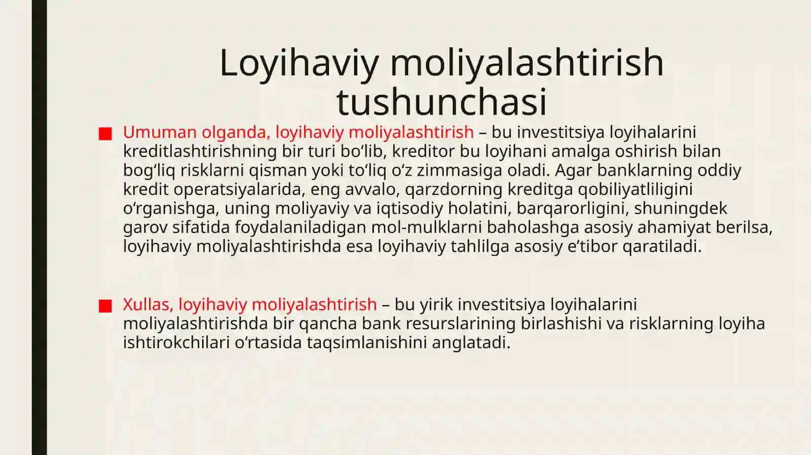 Investitsiyalarni loyihaviy moliyalashtirish 4