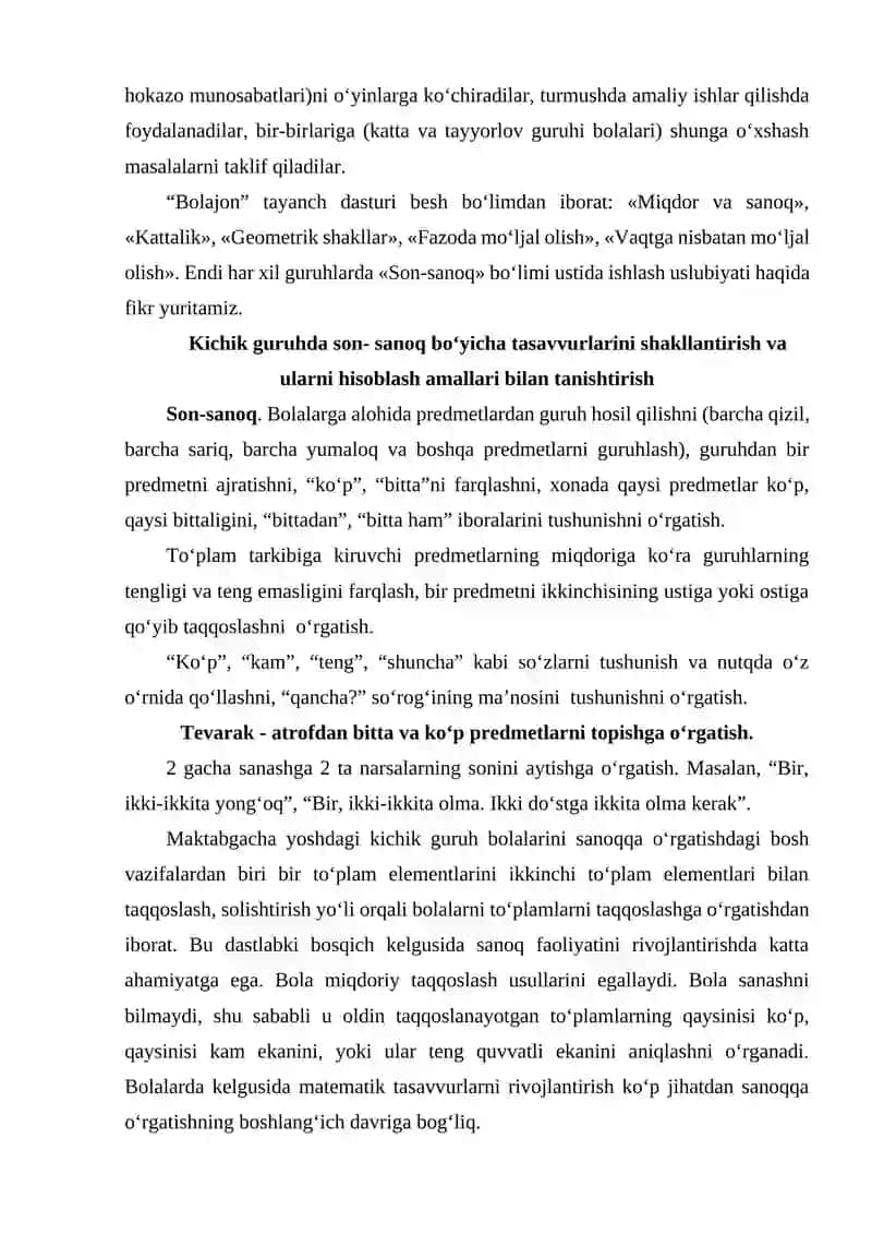 Son-sanoq bo‘yicha tasavvurlarni shakllantirish va ularni hisoblash amallari bilan tanishtirish 4