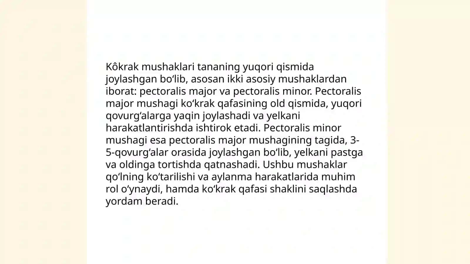 Kôkrak mushaklarini tuzilishi, joylashishi, vazifasi 4