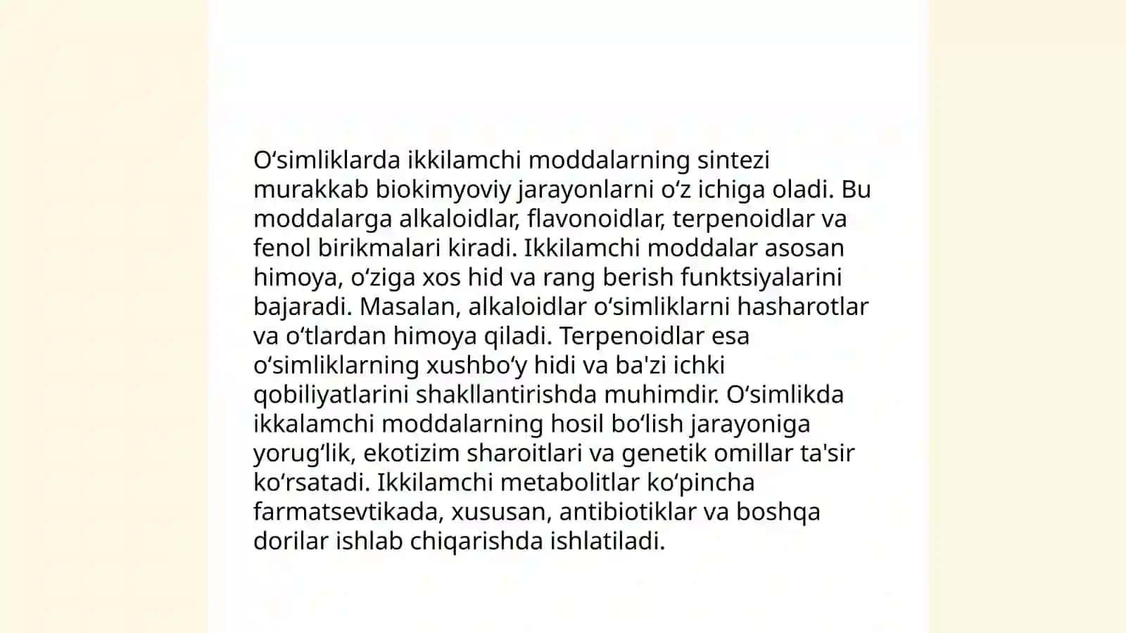 Oʻsimliklarning kelib chiqishi ikkilamchi boʻlgan moddalari 4
