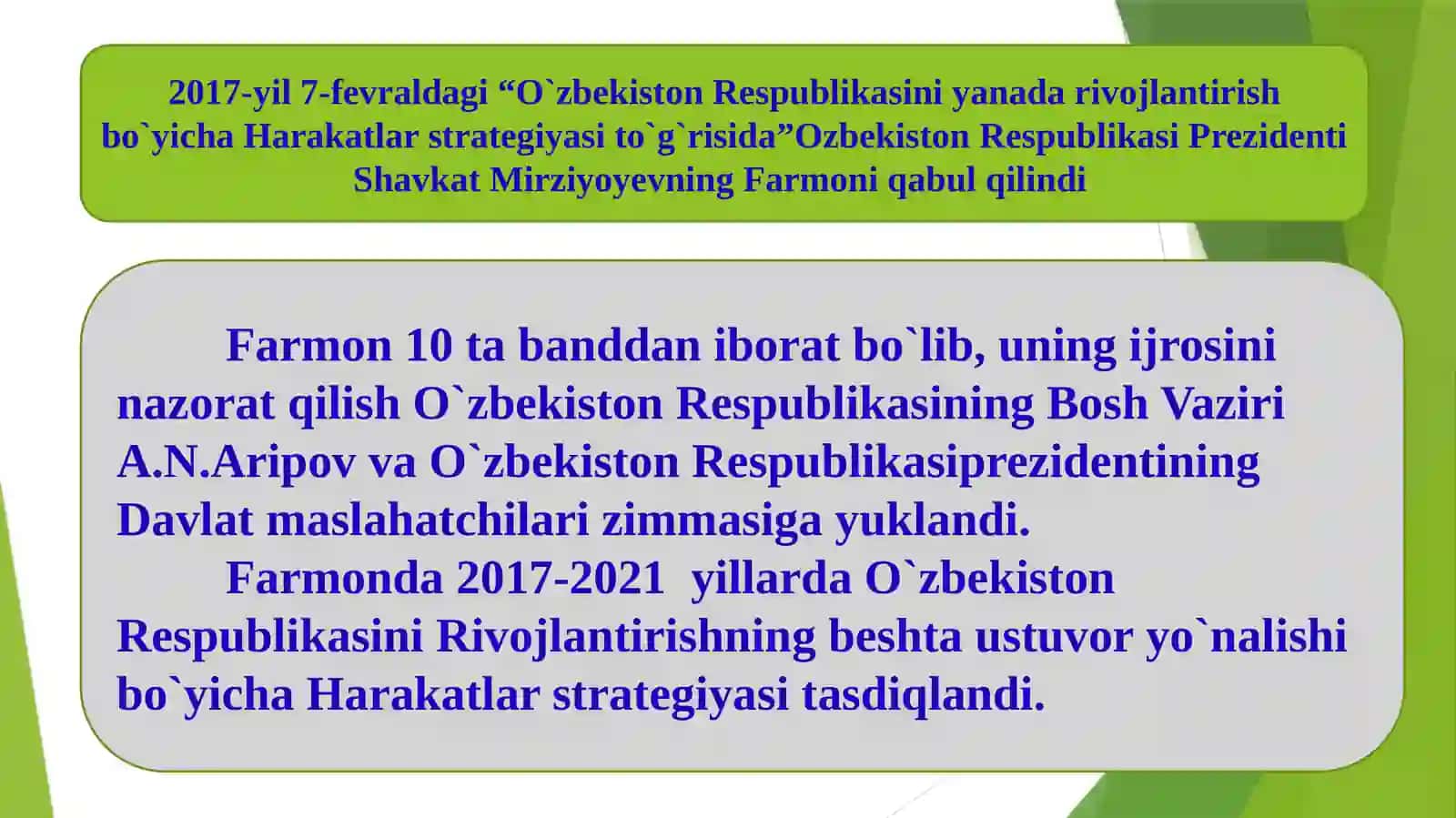 Yangi O`zbekiston strategiyasi (Sh.Mirziyoyev) kitobida ijtimoiy faoliyat strategiyasi haqida 4