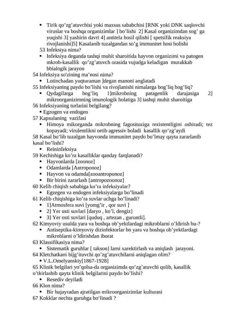"MIKROBIOLOGIYA" FANIDAN TEST SAVOLLARI 4