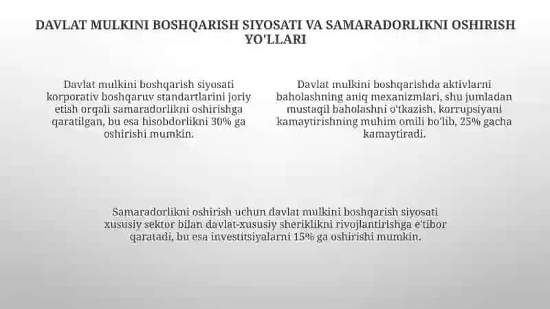 Davlat mulkini xususiylashtirish va boshqarish siyosati 4