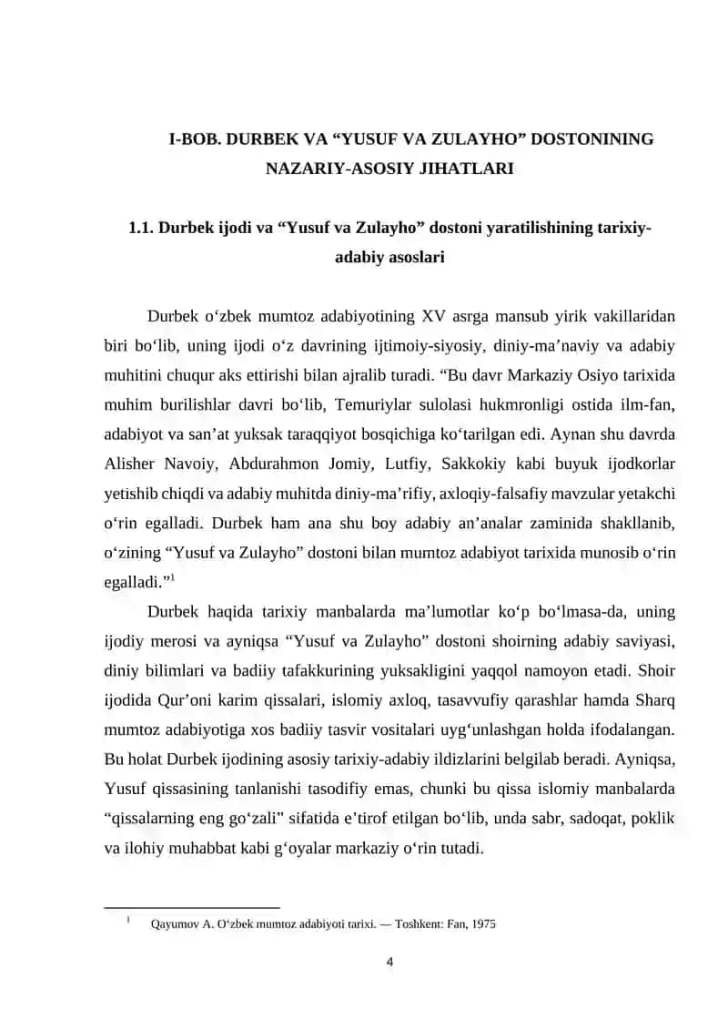 Durbekning Yusuf va Zulayho dostoni obrazlar tizimi 4