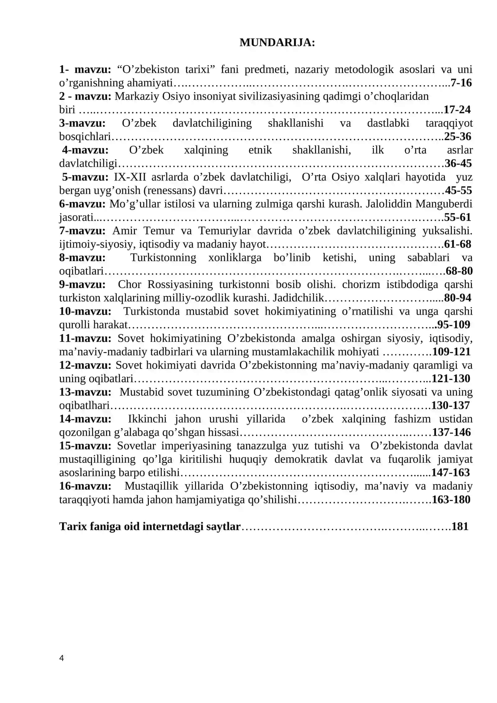 O'zbekiston tarixI fanidan o'qitish materiallari to'plami 4