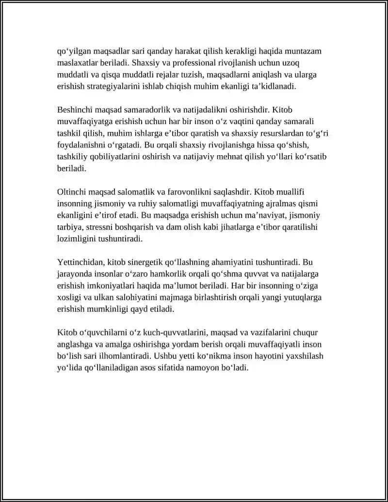 "MUVAFFAQQIYATLI INSONLARNING 7 KÒNIKMALARI" KITOBINING MOHIYATI 4