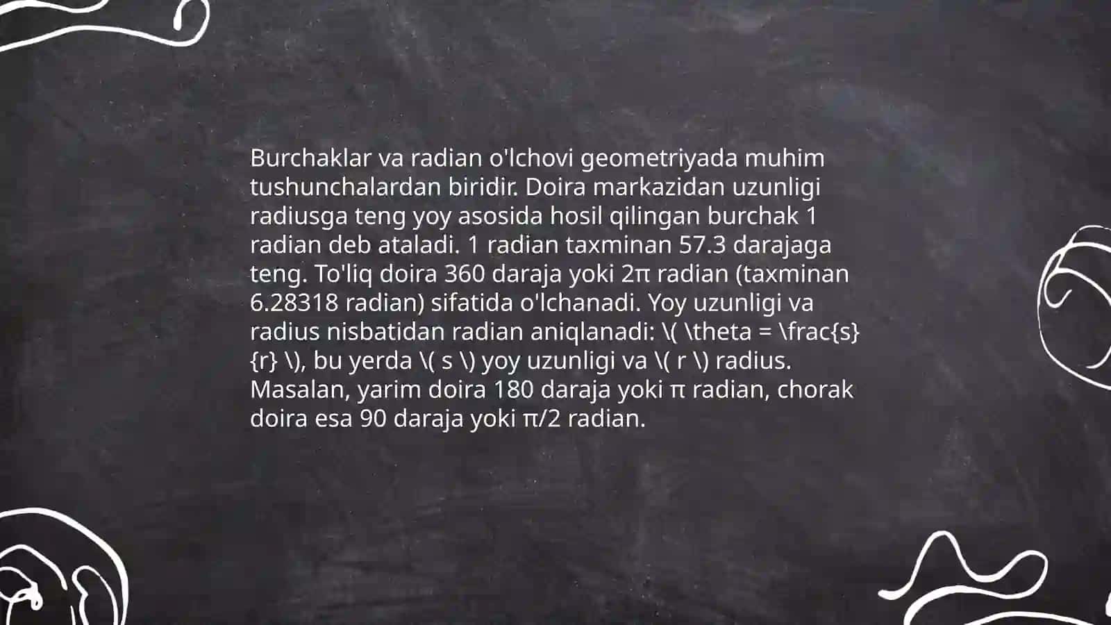 Burchakning radian o’lchovi 4