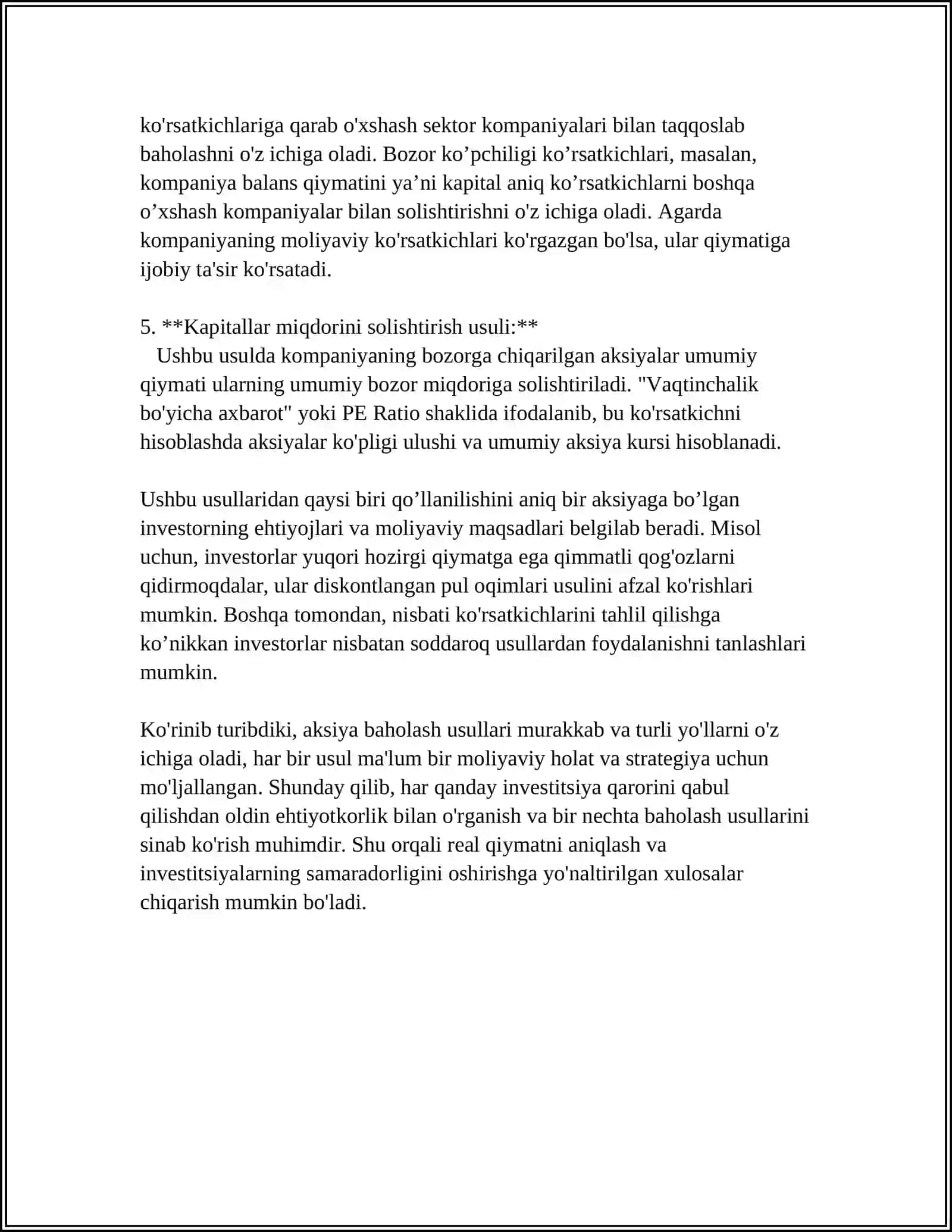 AKSIYA-BAHOLANISHI VA XUSUSIYATLARI KAPITAL BAHOSI 4
