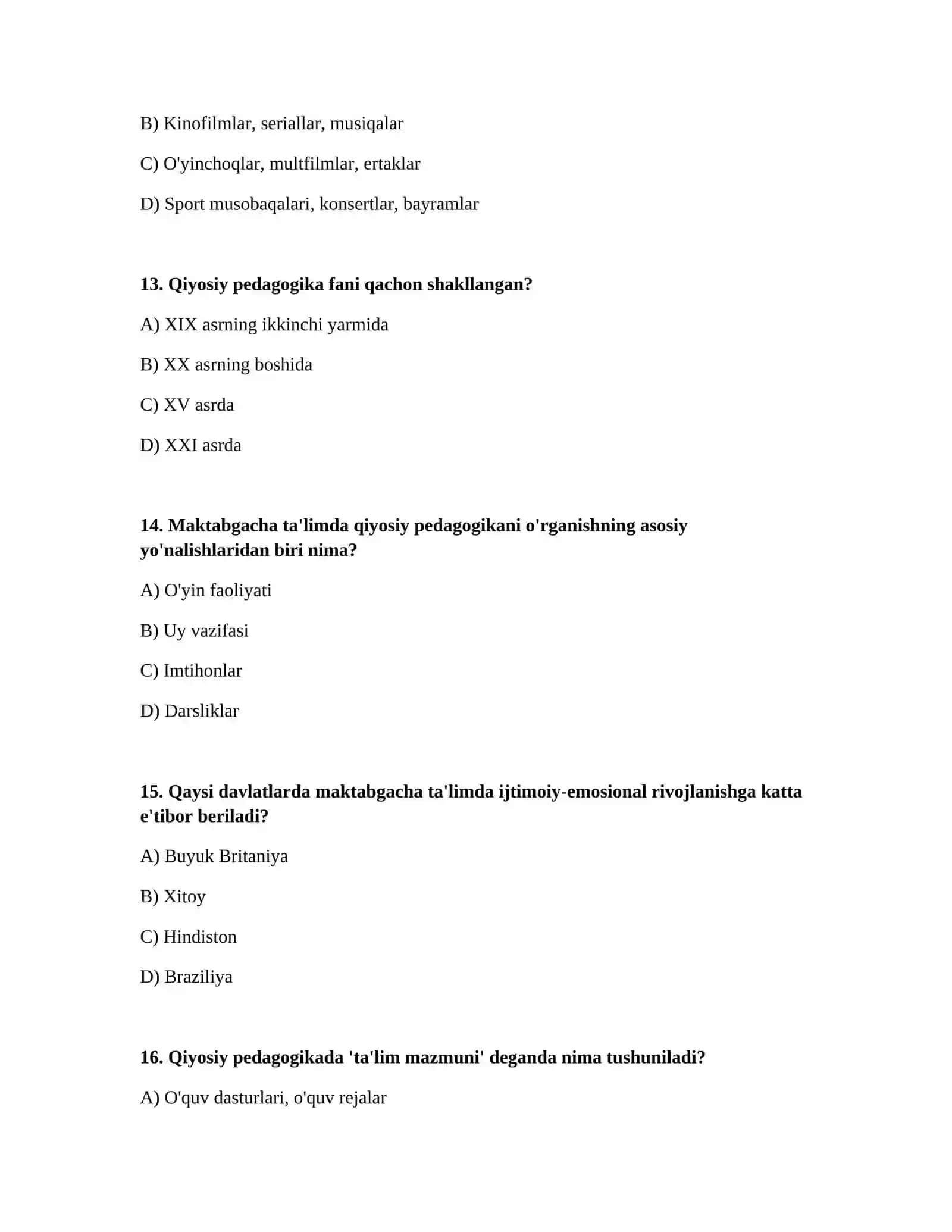MAKTABGACHA TAʼLIMDA QIYOSIY PEDAGOGIKA FANINING MAZMUNI VA MOHIYATI, PREDMETI 4