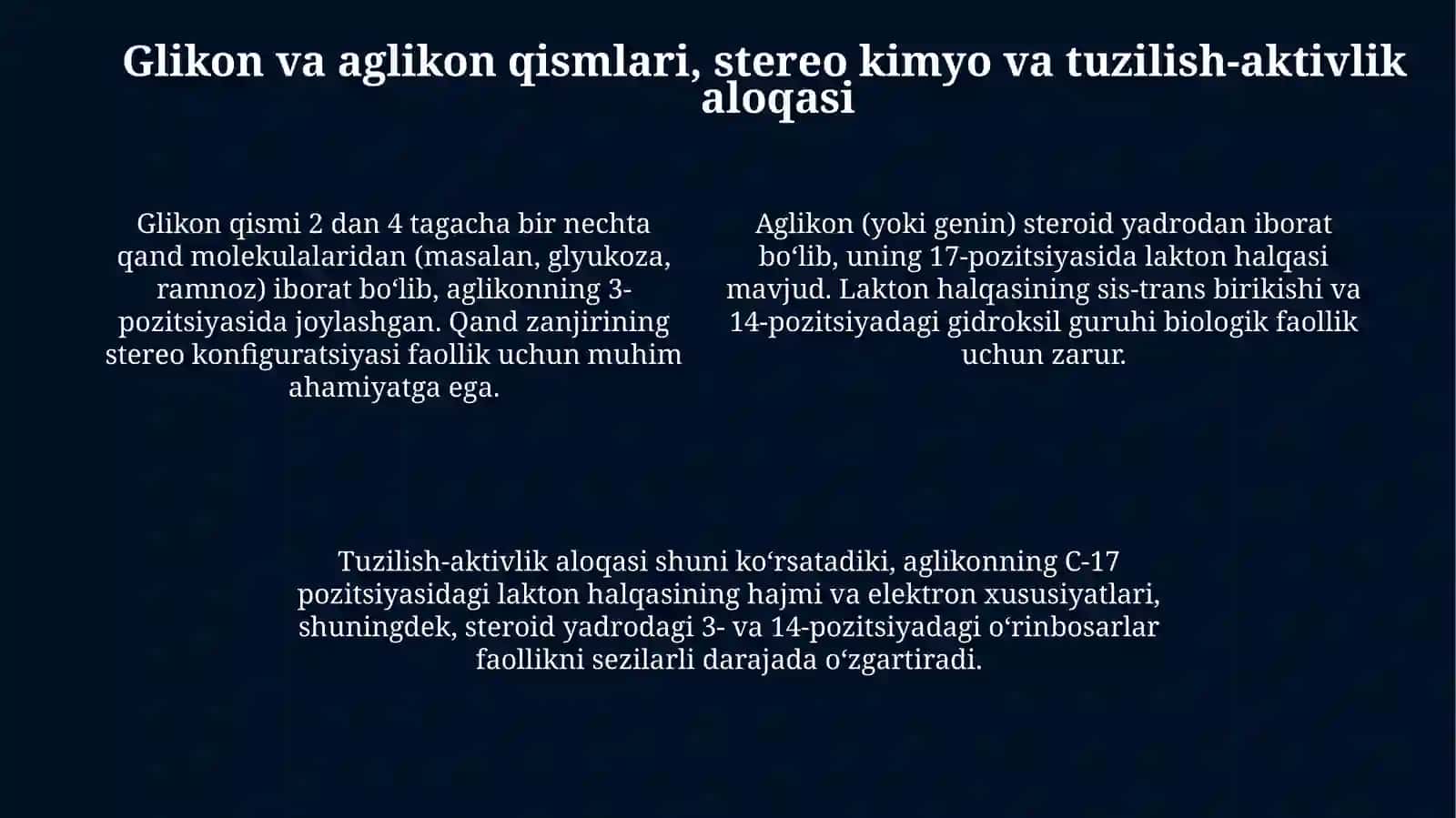 Yurak glikozidlarining kimyoviy tuzilishivaahamiyati 4