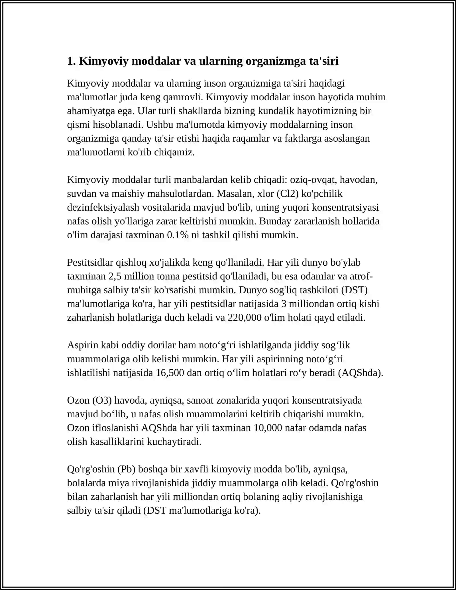 ZARARLI MODDALARNI ORGANIZMGA TA'SIRINI OʻRGANUVCHI OMILLAR 4