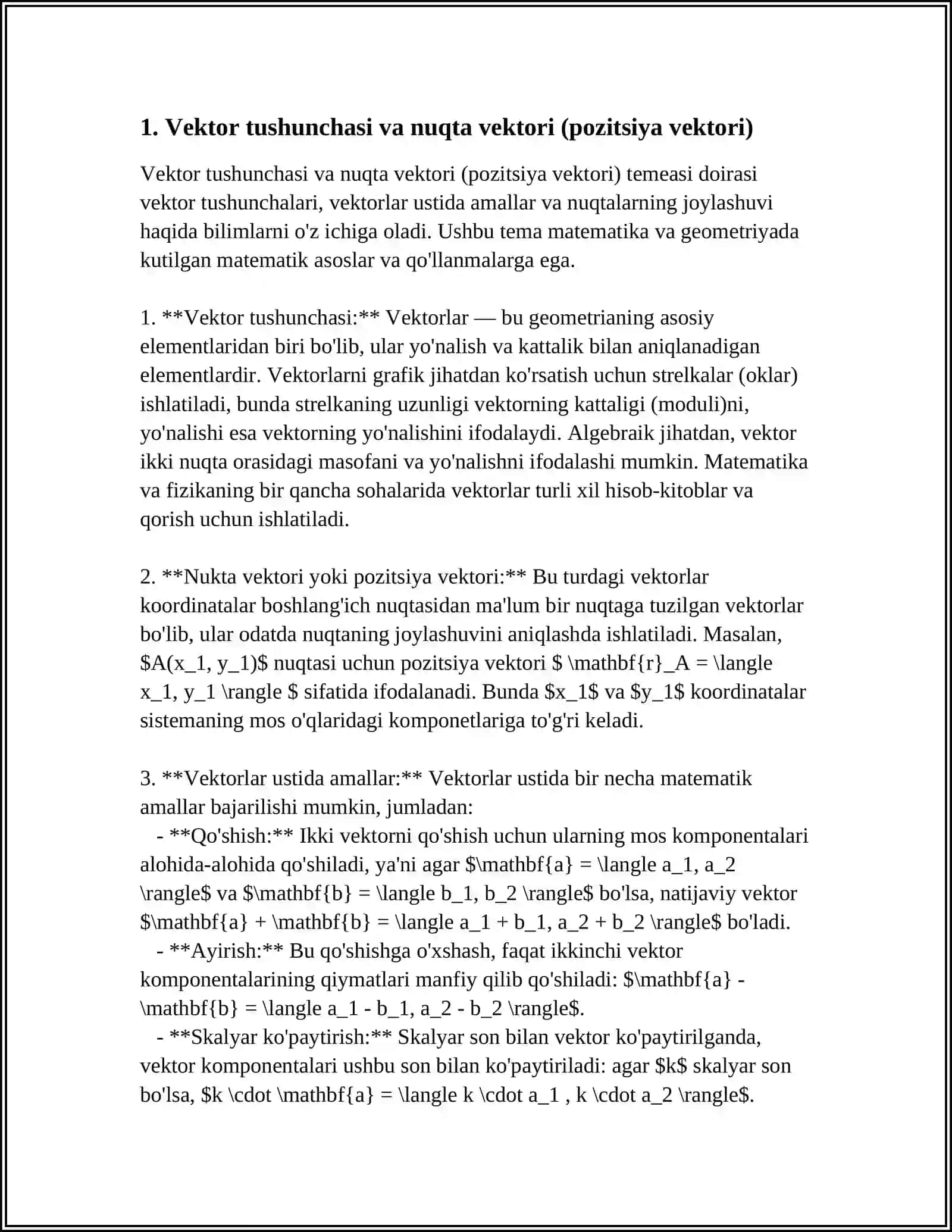 VEKTORLAR. VEKTORLAR USTIDA AMALLAR 4