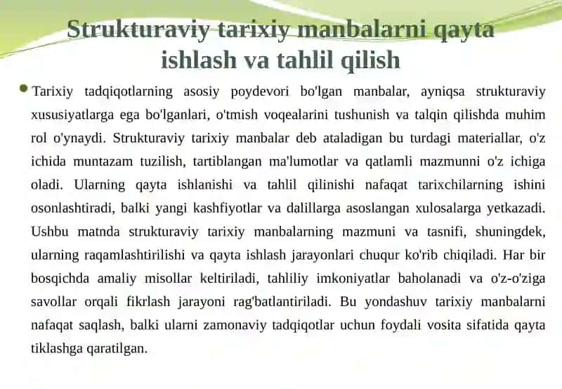 Strukturaviy tarixiy manbalarni qayta ishlash va tahlil qilish 4