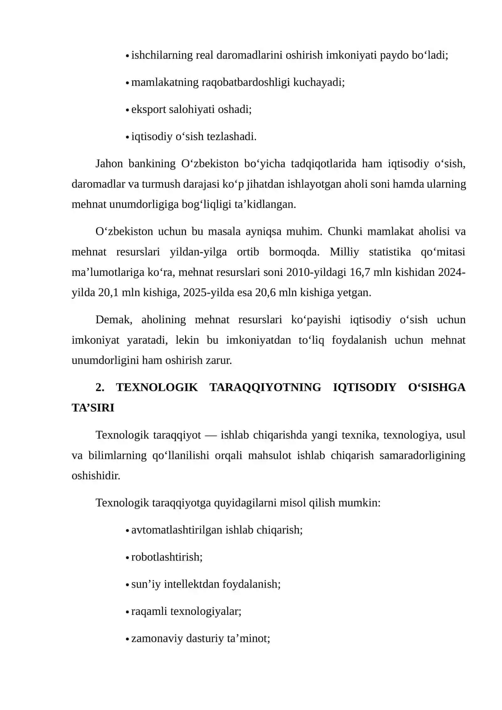 MEHNAT UNUMDORLIGI VA TEXNOLOGIK TARAQQIYOTNING IQTISODIY O‘SISHIDAGI ROLINI STATISTIK MA’LUMOTLAR ASOSIDA BAHOLASH 4