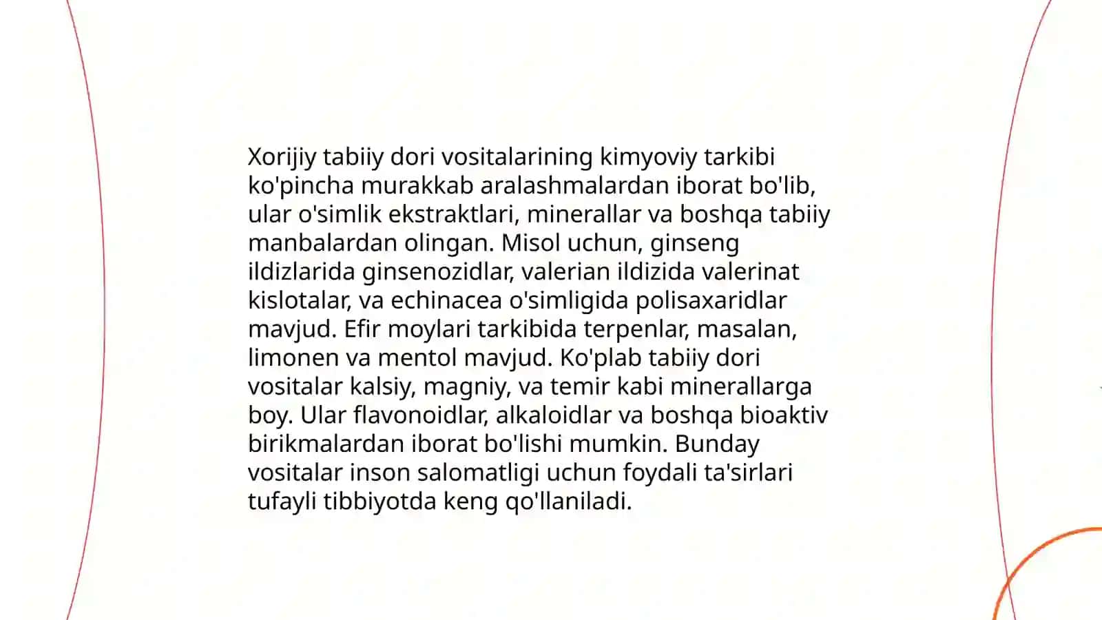 Xorijiy tabiiy dori vositalari va ularni maqsadli qoʻllanilishi. Sharqiy va Gʻarbiy xalq tabobatidagi davolash tizimi 4