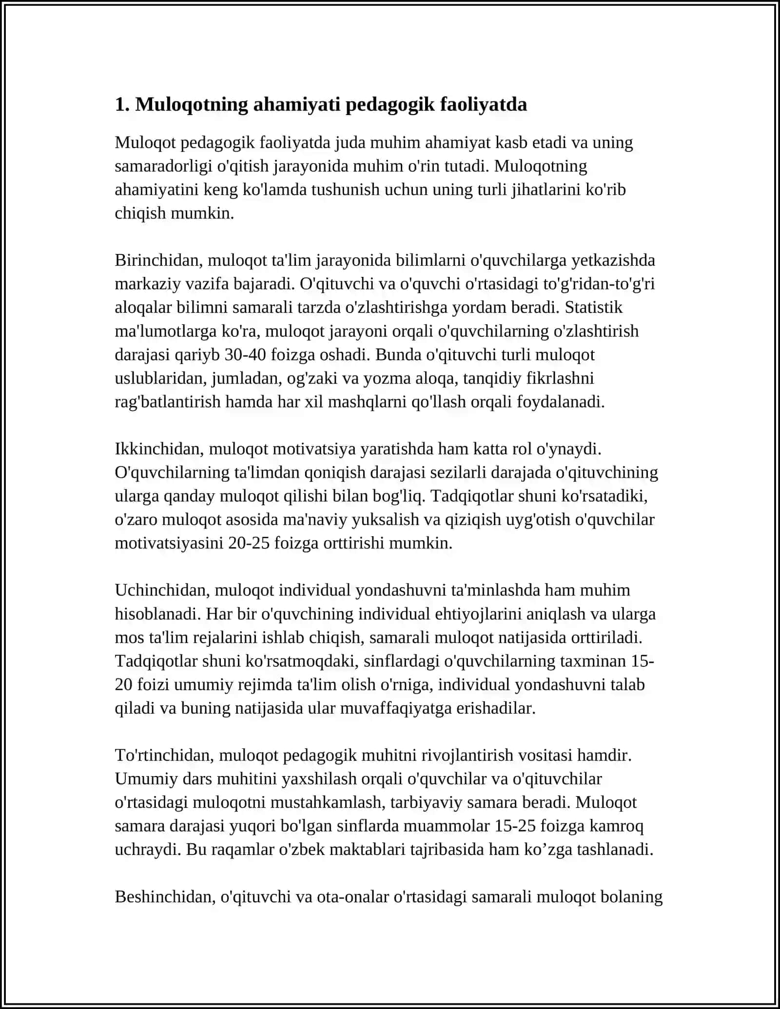 MULOQOT HAQIDA TUSHUNCHA. PEDAGOGIK FAOLIYATDA MULOQOT 4