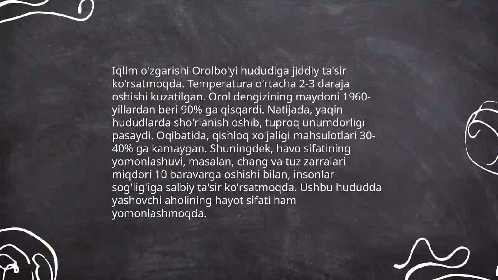 orol dengizi va orol boʻyi hududining ekalogik muomolari va uning oldini olish 4