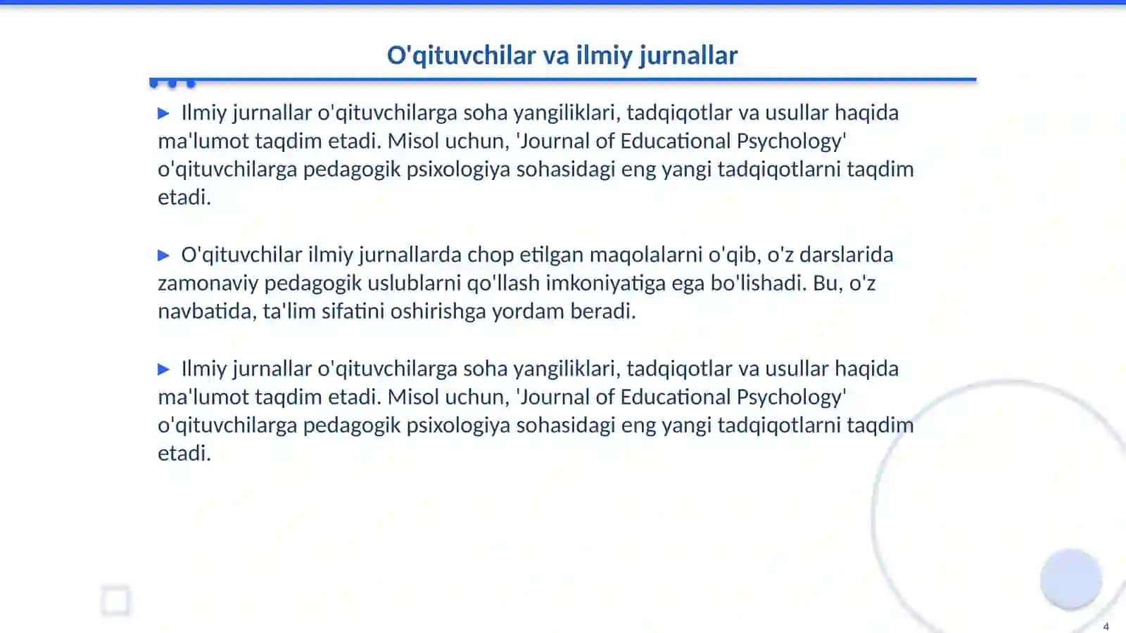 Òqituvchifaoliyatidailmiyaxborot,ilmiyjurnallar,gazetavaOAVningõrni 4