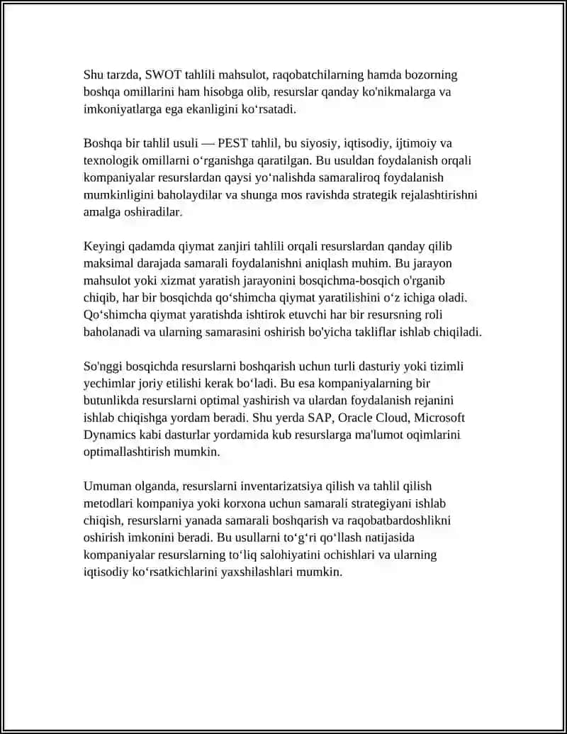 Resurslarni inventarizatsiya qilish va tahlil qilish metodlari 4