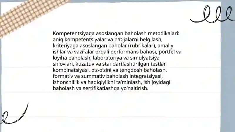 Professional taʼlim muassasalarida oʻquvchilarning bilim, koʻnikma,va malakalarini nazorat qilish va baholashni oʻrganish 4