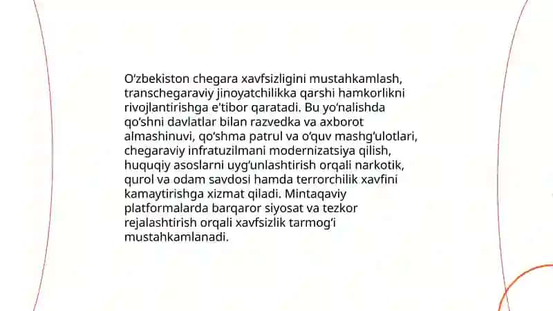 O‘zbekistonning Markaziy Osiyoda tinchlik va barqarorlikni ta'minlashdagi o‘rni 4