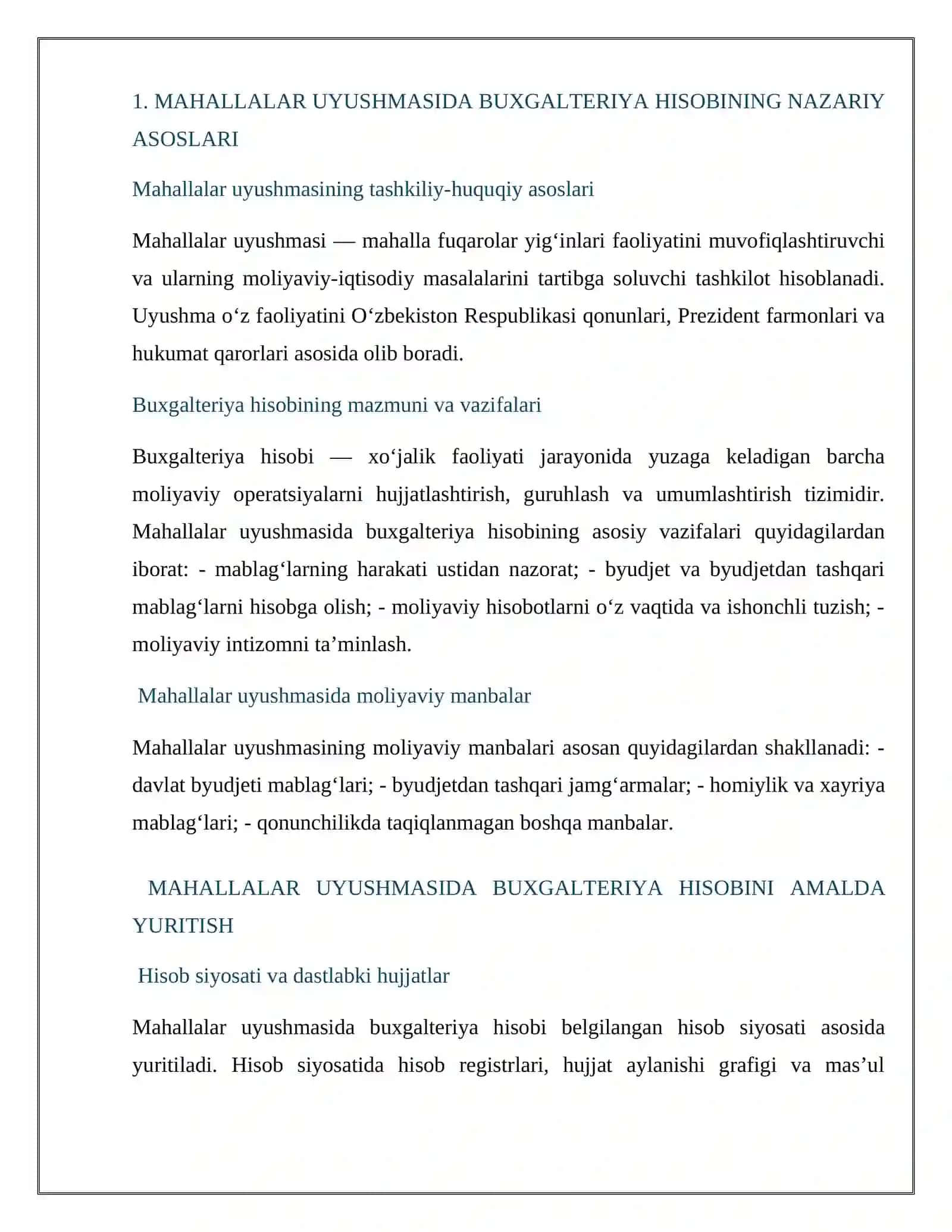 Mahallar uyishmasi buxgalteriyasi bo'yicha hisobot 4